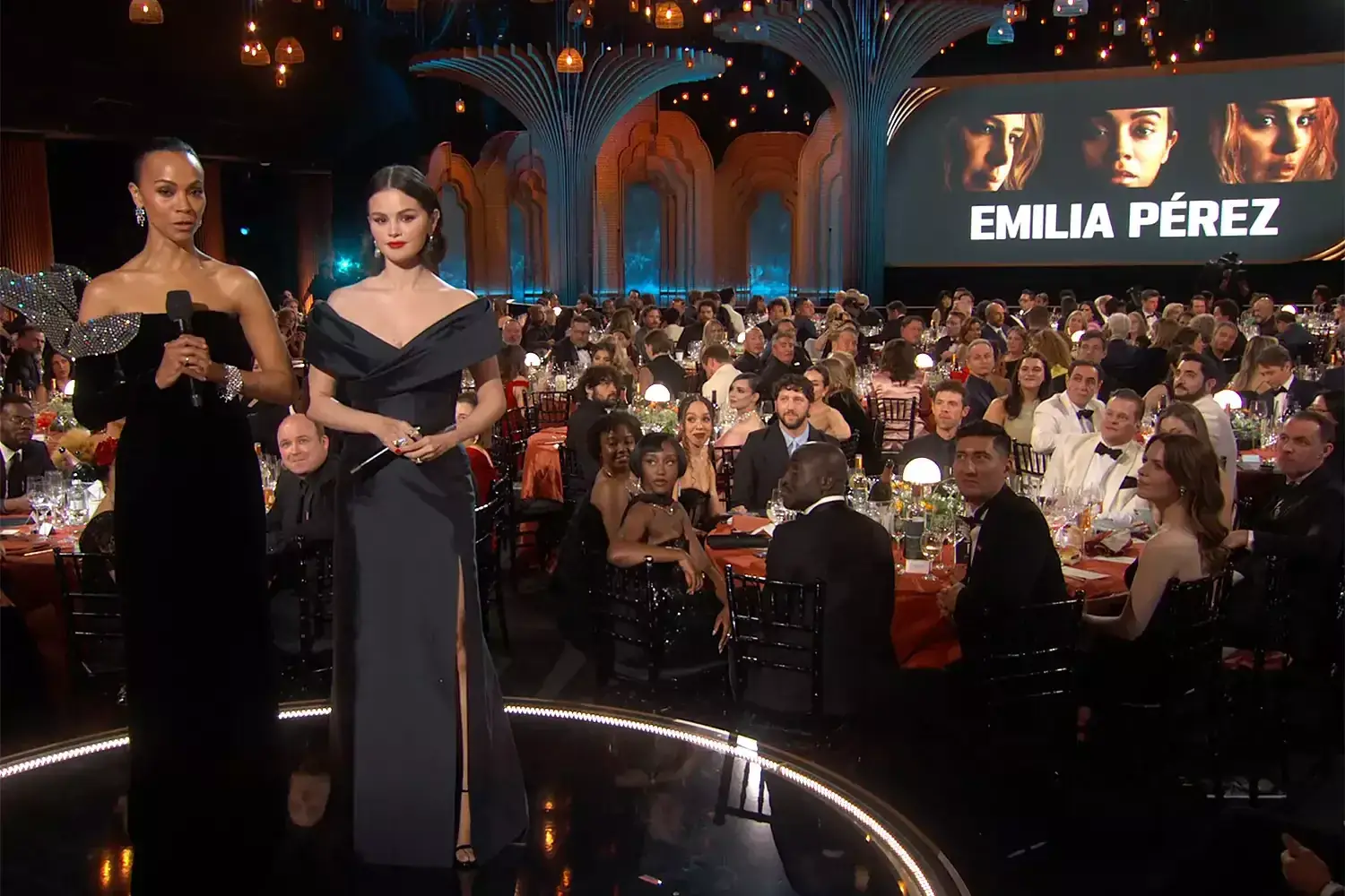 Karla Sofía Gascón absent from Zoe Saldaña and Selena Gomez's Emilia Pérez introduction at SAG Awards Illustrations