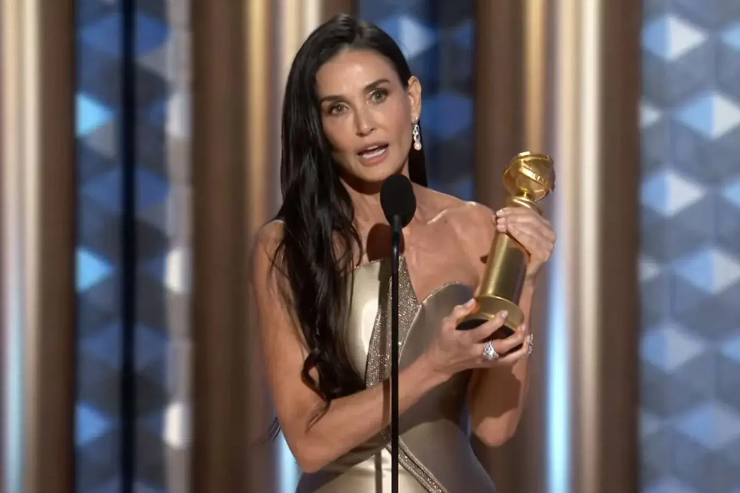 Demi Moore gives emotional Golden Globes speech for what she calls her first acting award: 'I'm just in shock' Illustrations